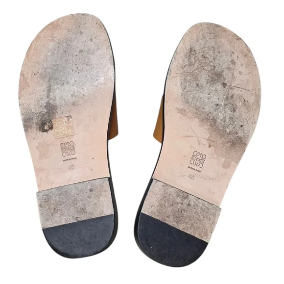 LOEWE Anagram Perforated Leather Slides Sandals Caramel - Size 10